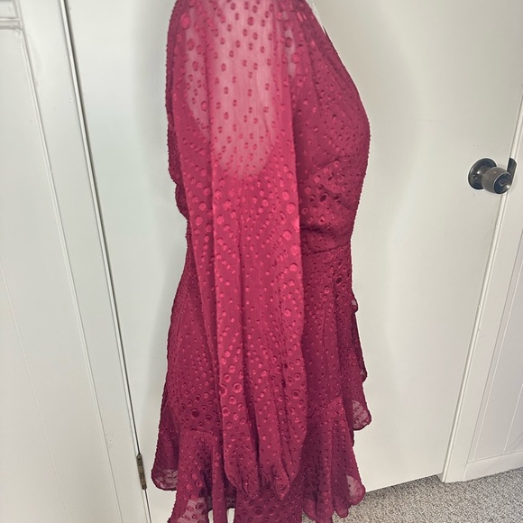 Altar’d State Chic Red Wrap Dress with Ruffled Hem and Bishop Sleeves Size M - Picture 5 of 7